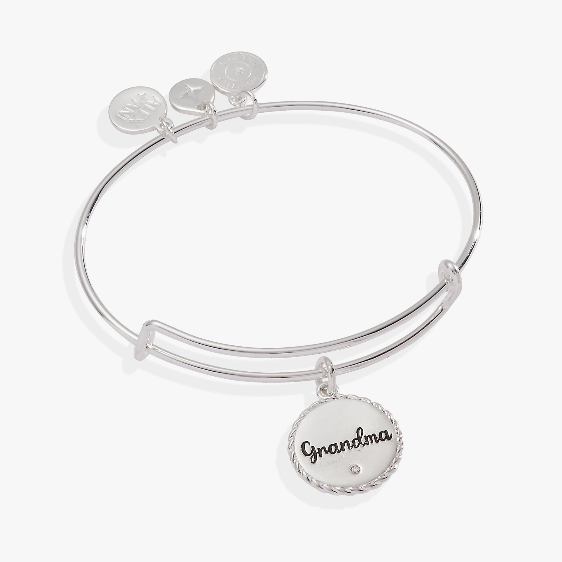 Grandma charm bangle in gold and silver with sparkling crystal detail on a wire frame