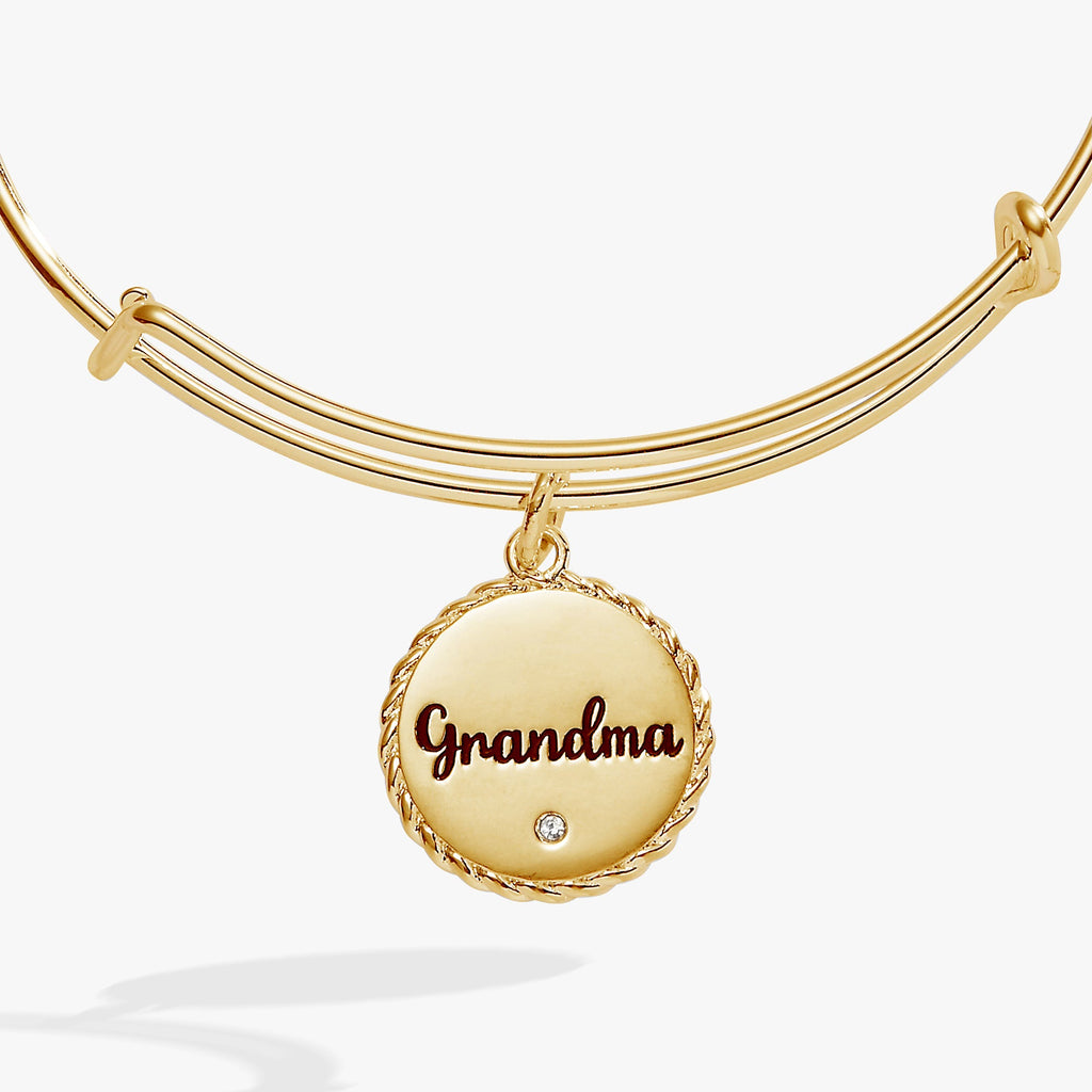 Grandma Charm Bangle Bracelet with Crystal in Gold and Silver