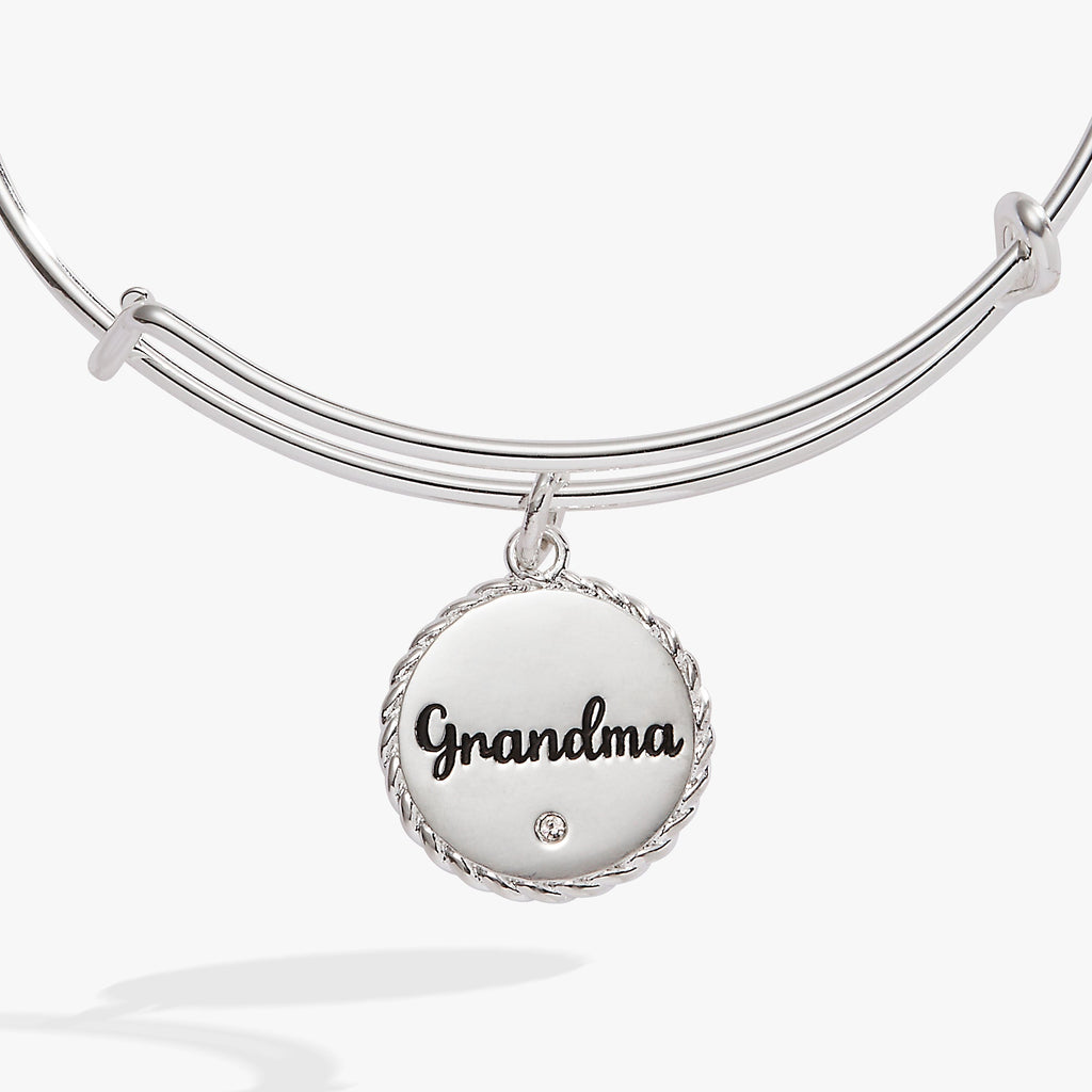 Grandma Charm Bangle Bracelet with Crystal in Gold and Silver