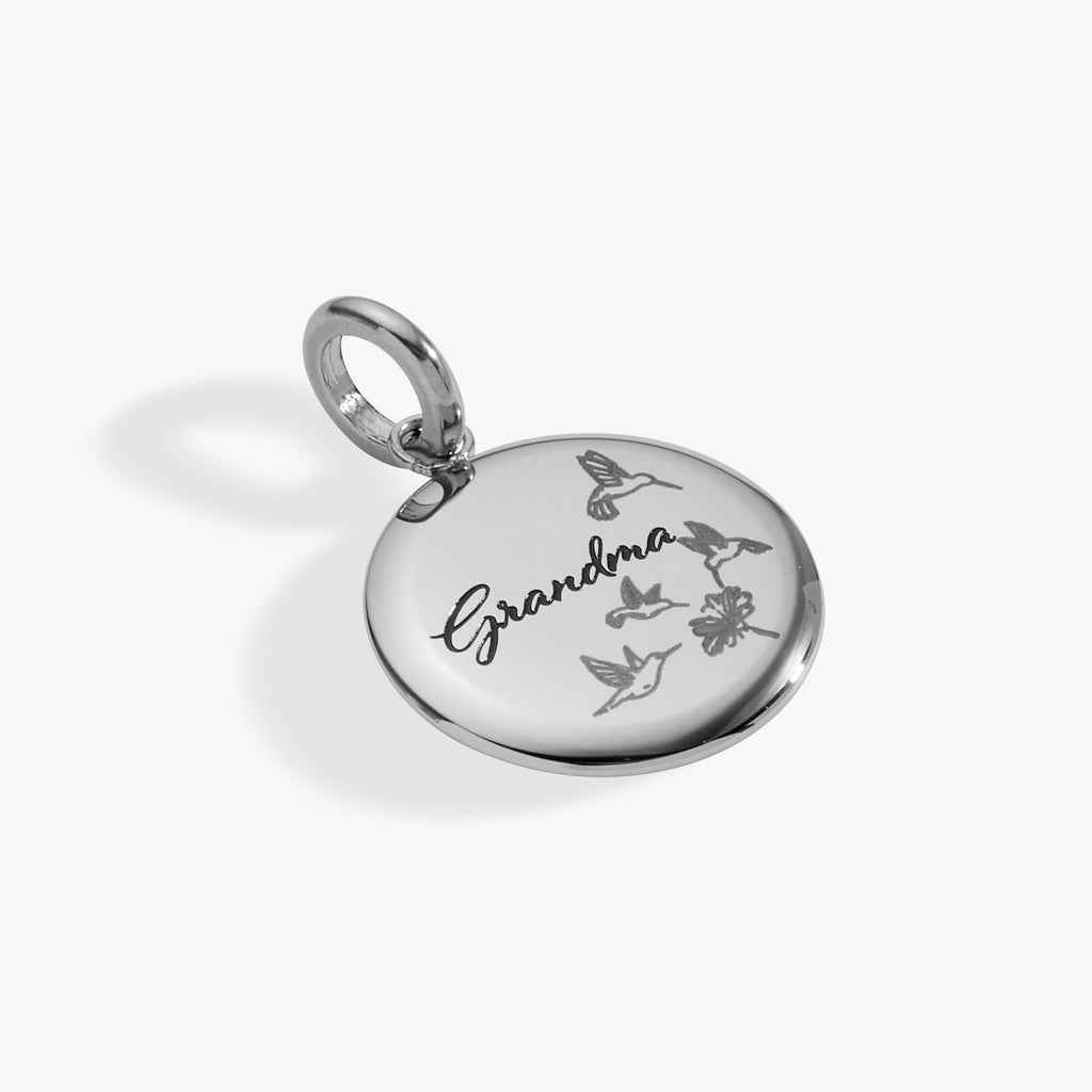 Grandma Hummingbird Disc Charm in Polished Gold with Crystal