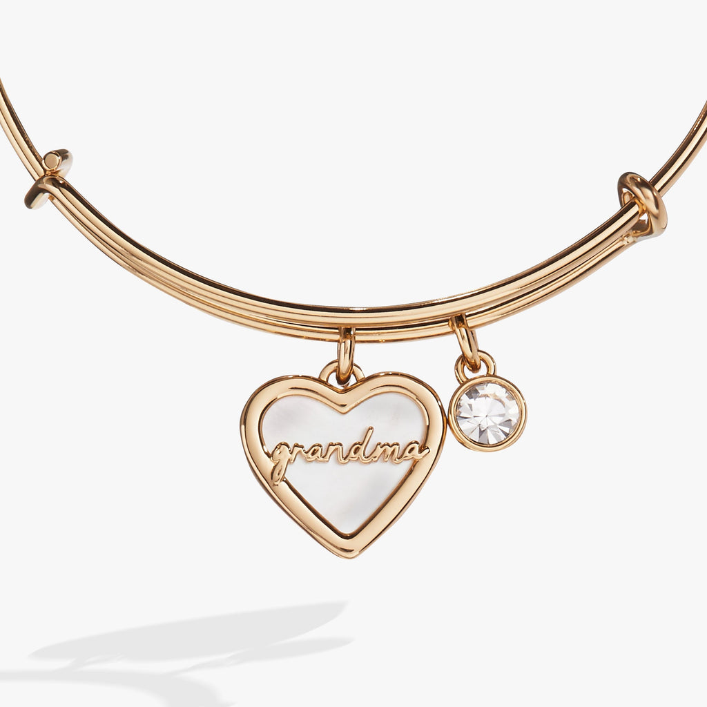 Grandma Mother of Pearl Heart Expandable Bangle in Mixed Metals