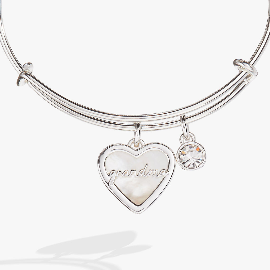 Grandma Mother of Pearl Heart Expandable Bangle in Mixed Metals