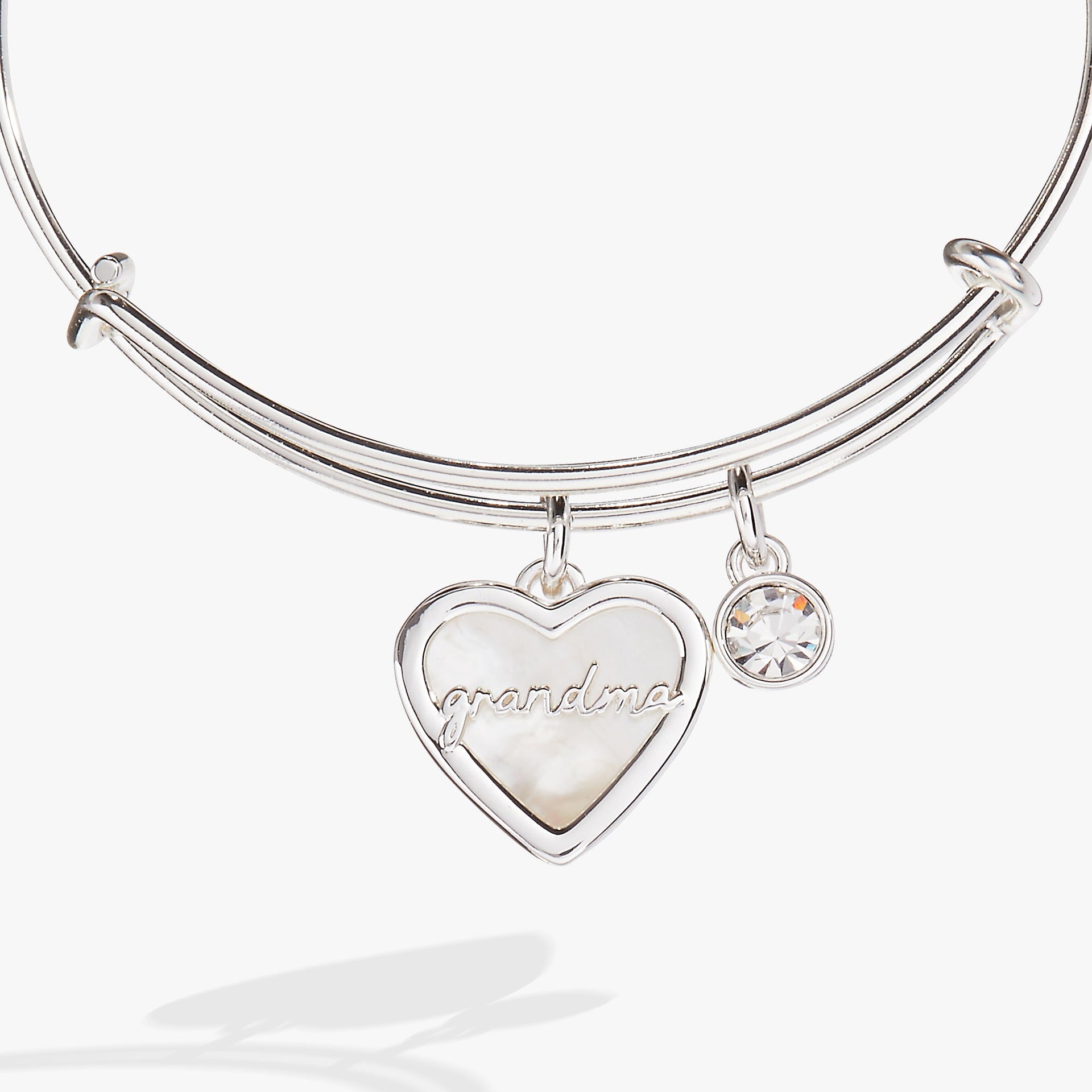 Grandma Mother of Pearl Heart Expandable Bangle in Mixed Metals