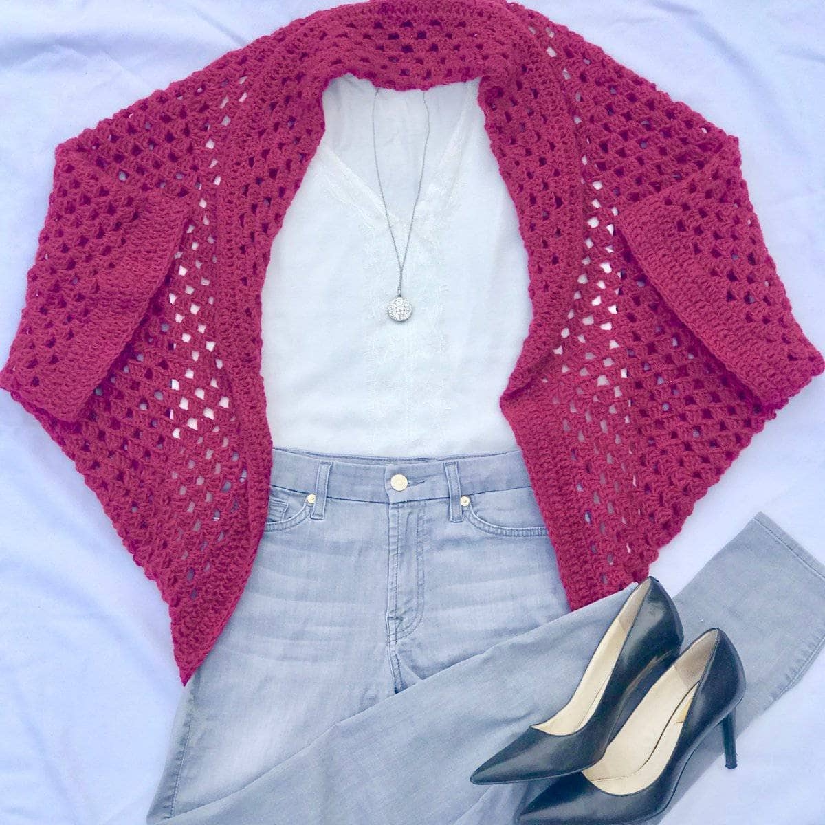 Bohemian Granny Square Crochet Cardigan Pattern - Deep Berry