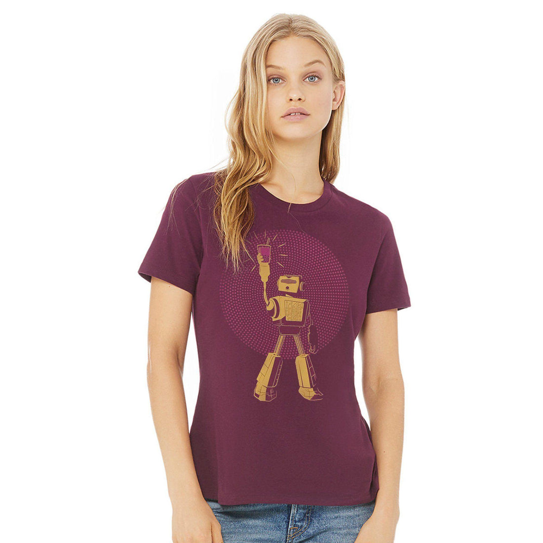 Women's Boba Bot Graphic T-Shirt in Maroon