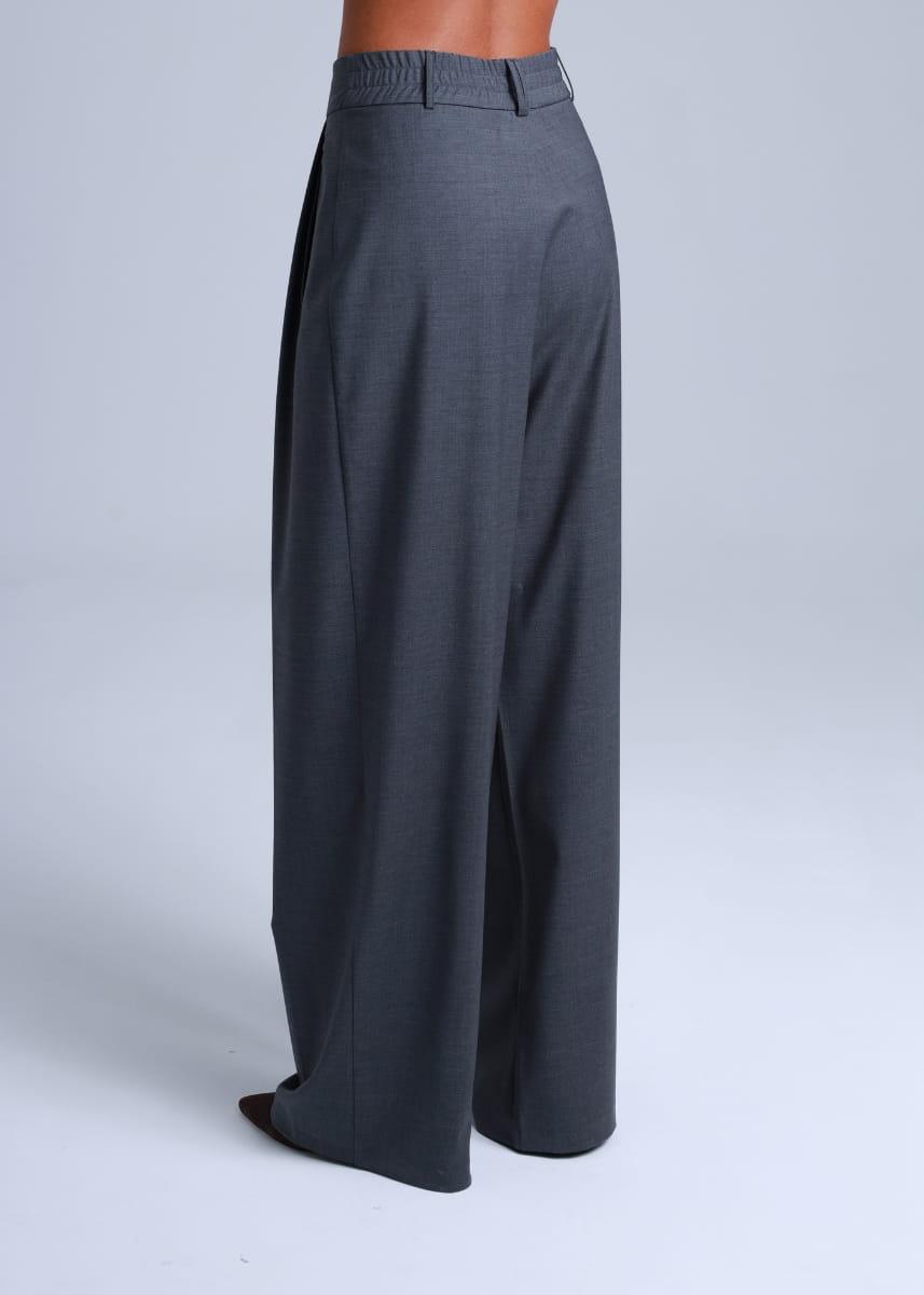 Grey Wide-Leg Virgin Wool Pants Sophia