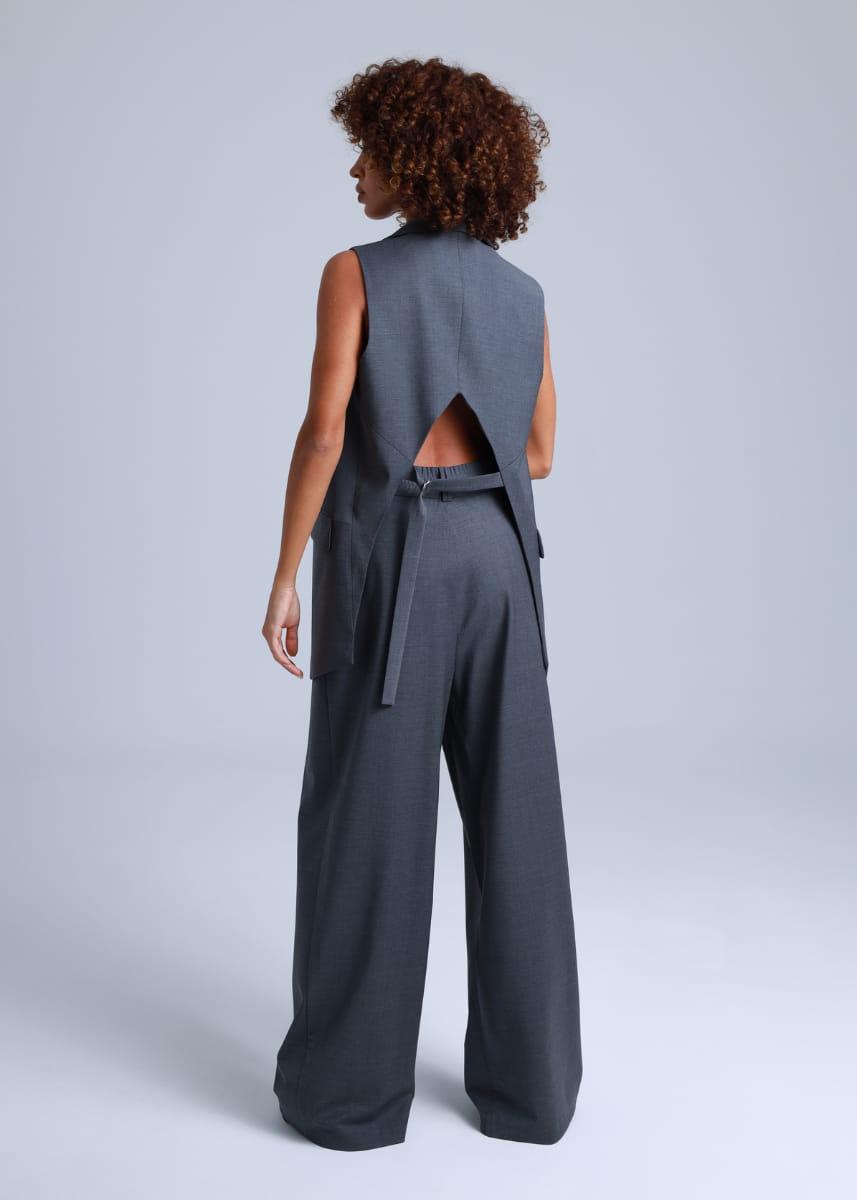 Grey Wide-Leg Virgin Wool Pants Sophia