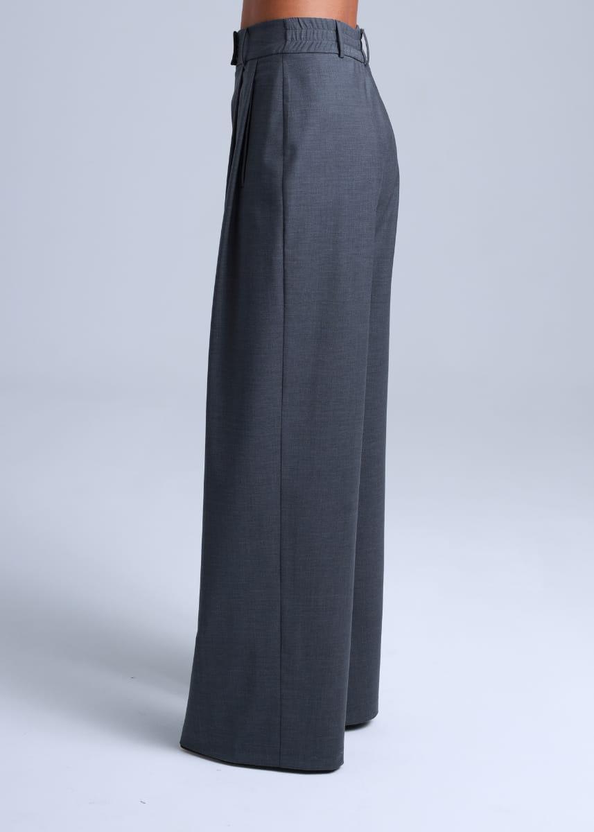 Grey Wide-Leg Virgin Wool Pants Sophia