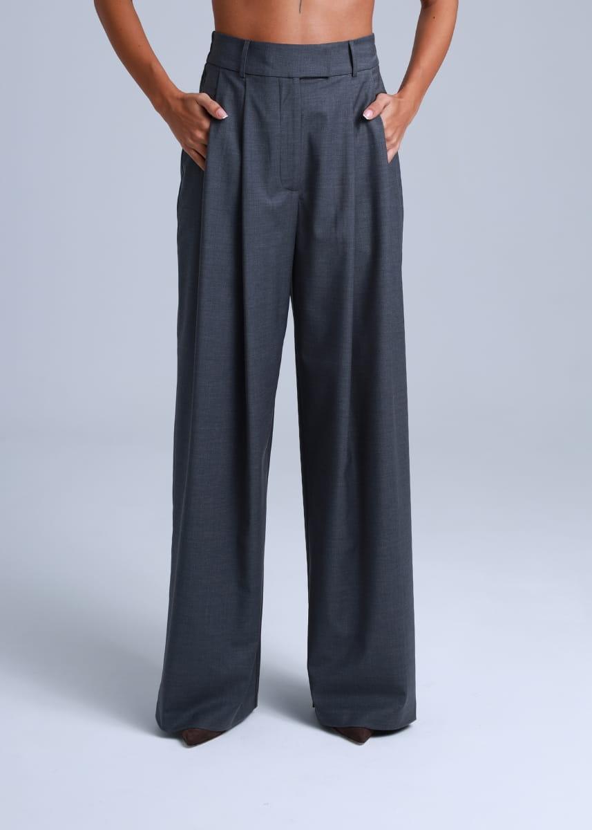 Grey Wide-Leg Virgin Wool Pants Sophia