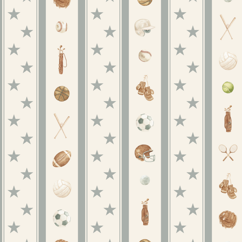 Lawson Striped Wallpaper in Cream, Blue and Brown for Nursery