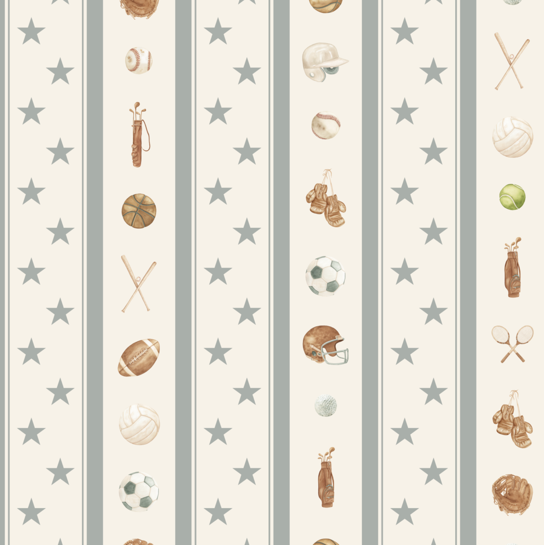 Lawson Striped Wallpaper in Cream, Blue and Brown for Nursery