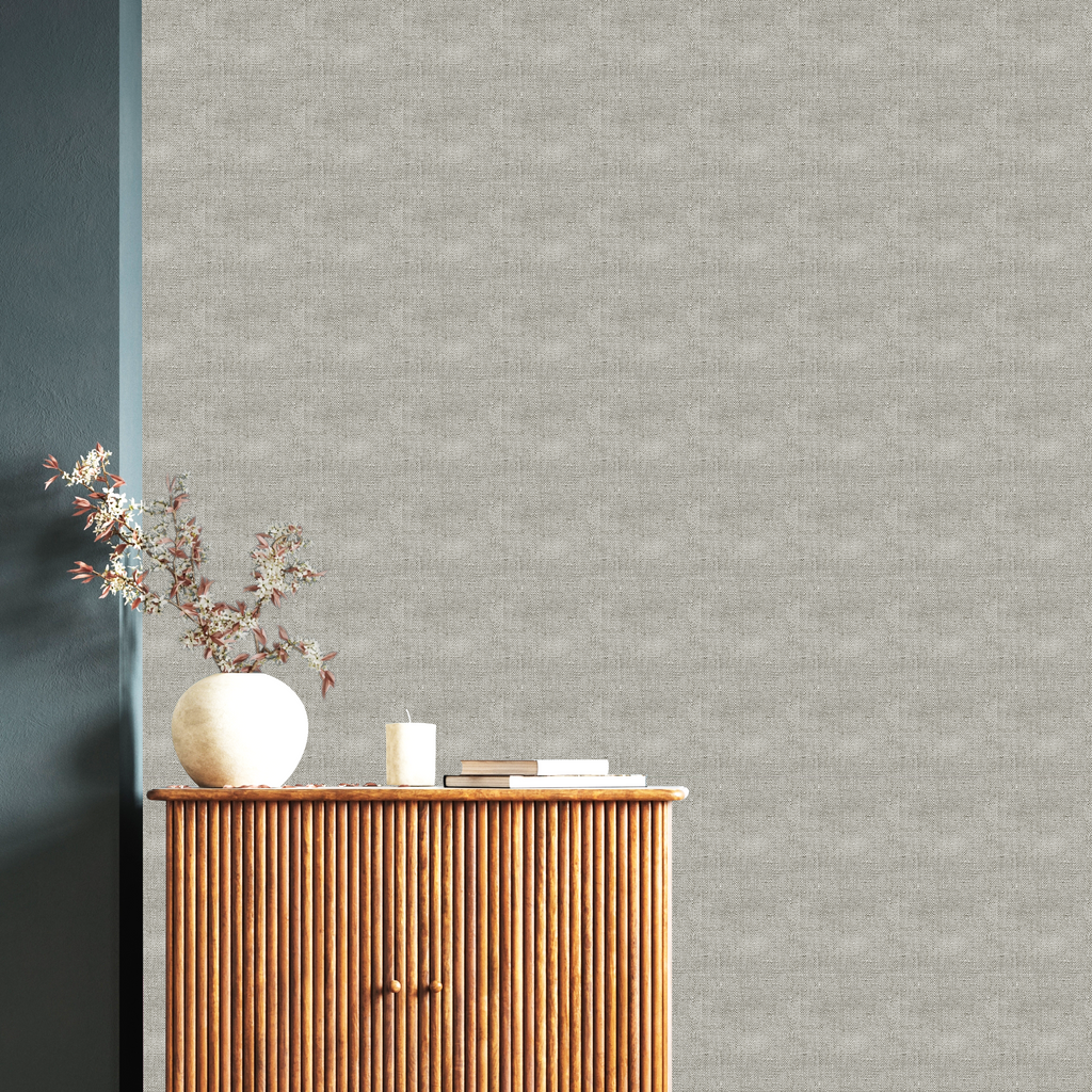Grasscloth texture peel and stick wallpaper on a clean interior wall