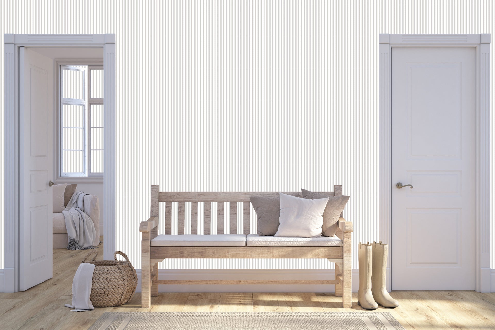 Ansel Striped Wallpaper in White, Pale Blue, Pink, and Yellow