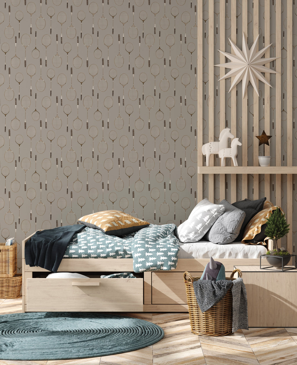 Decker Removable Wallpaper in Sage-Green, White and Brown