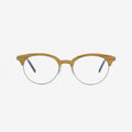 Grayton eyeglasses featuring a wood front frame and metal accents in a round silhouette.