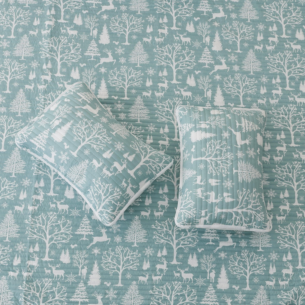 Winter Solstice Collection 3 Piece Lodge Woods Quilt Set Blue