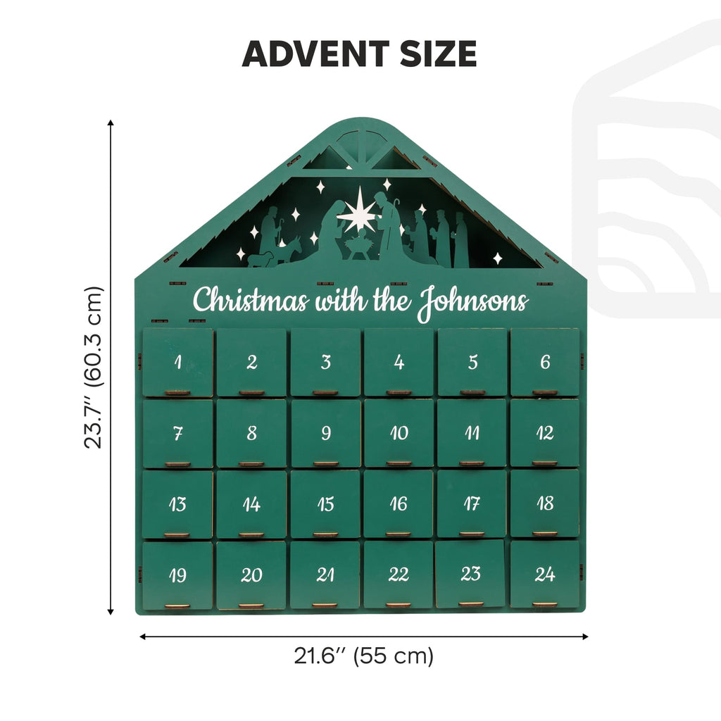 Wooden Christmas Advent Calendar with 24 Drawers - Green