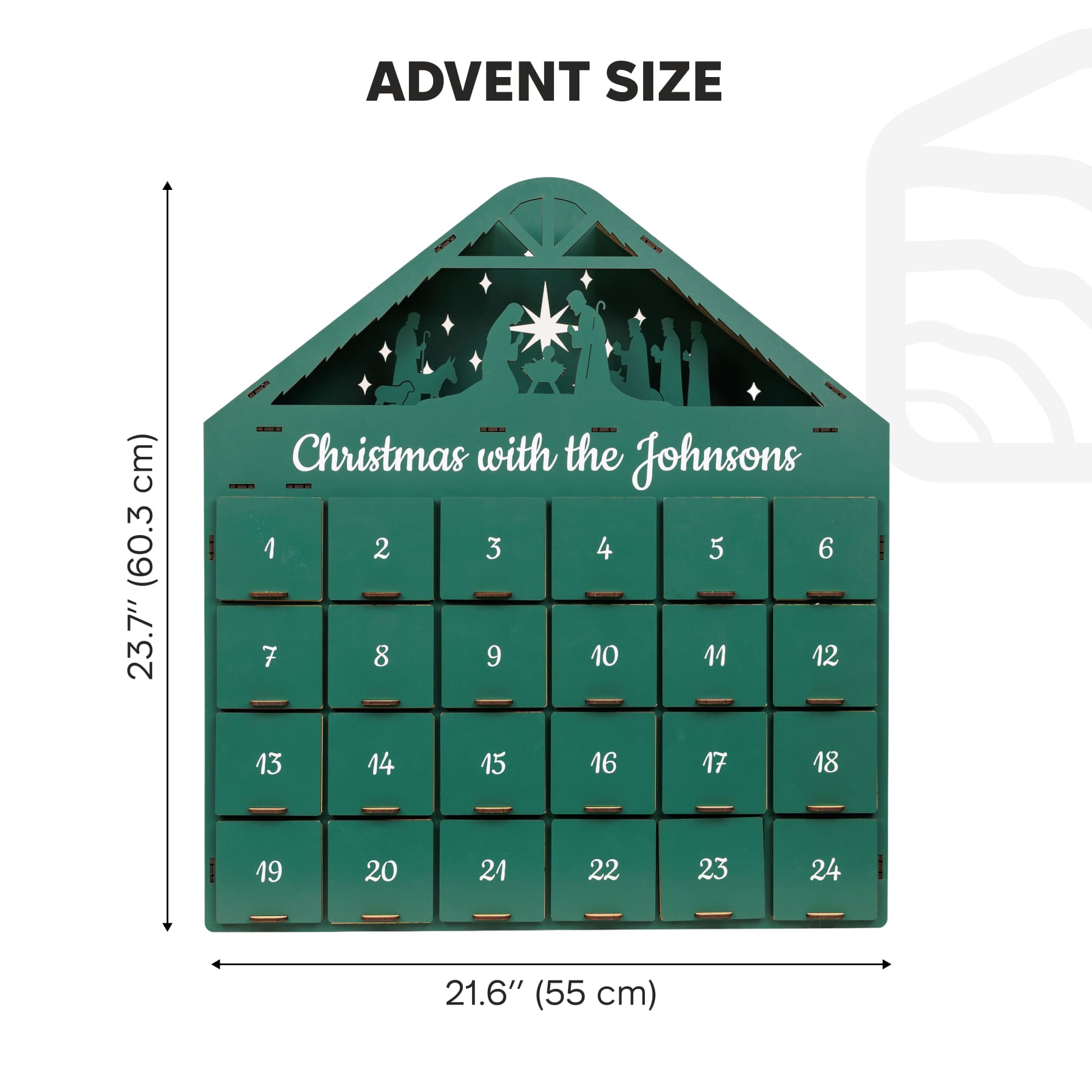 Wooden Christmas Advent Calendar with 24 Drawers - Green