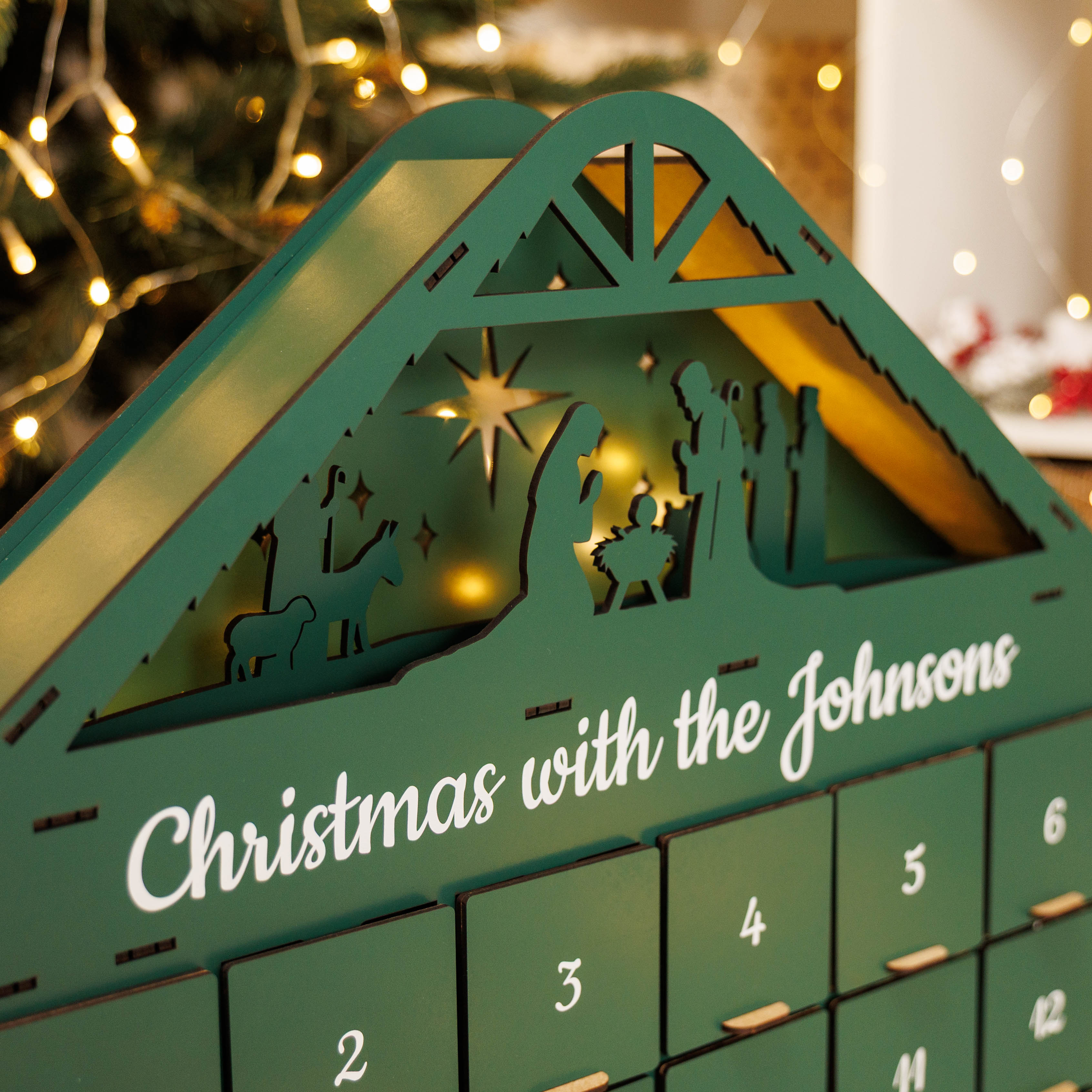 Wooden Christmas Advent Calendar with 24 Drawers - Green