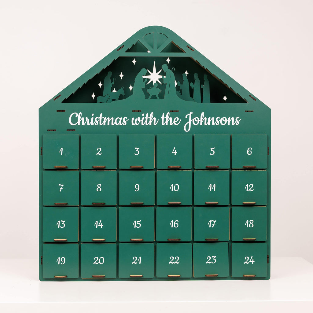 Wooden Christmas Advent Calendar with 24 Drawers - Green