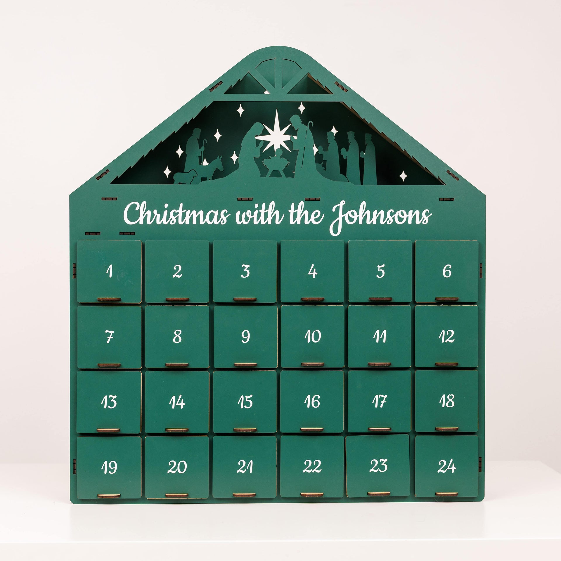 Wooden Christmas Advent Calendar with 24 Drawers - Green