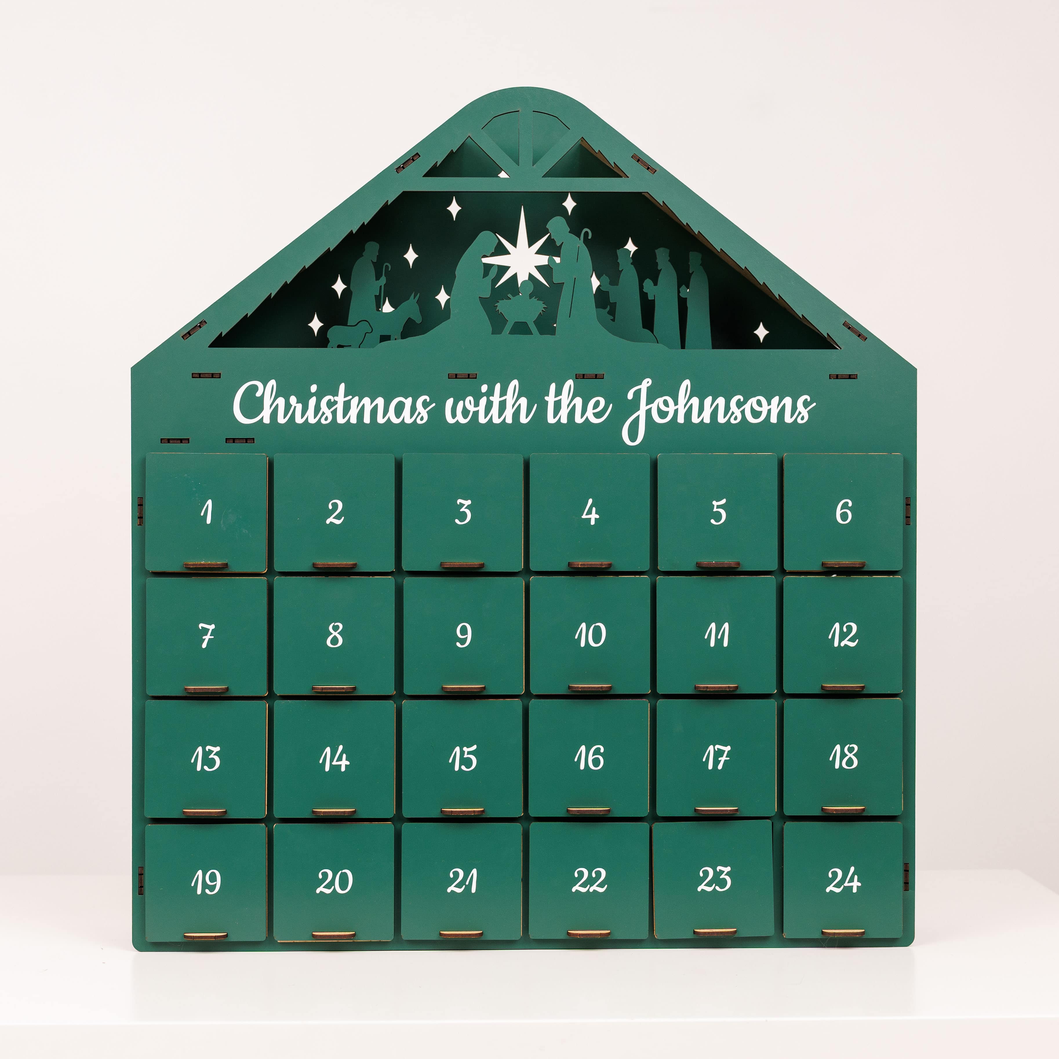 Wooden Christmas Advent Calendar with 24 Drawers - Green