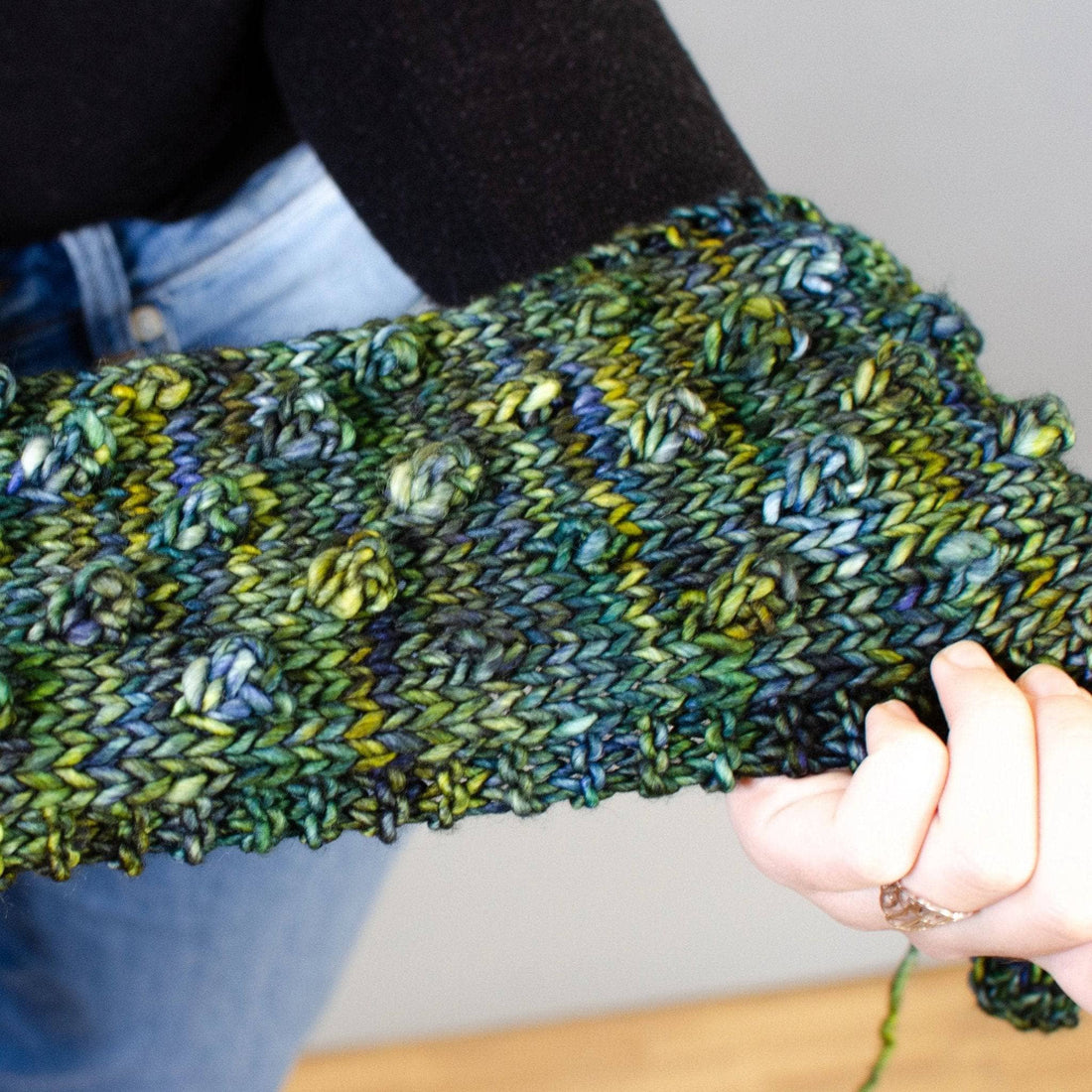 Green Goddess Infinity Scarf Knit Pattern - Versatile DIY Project