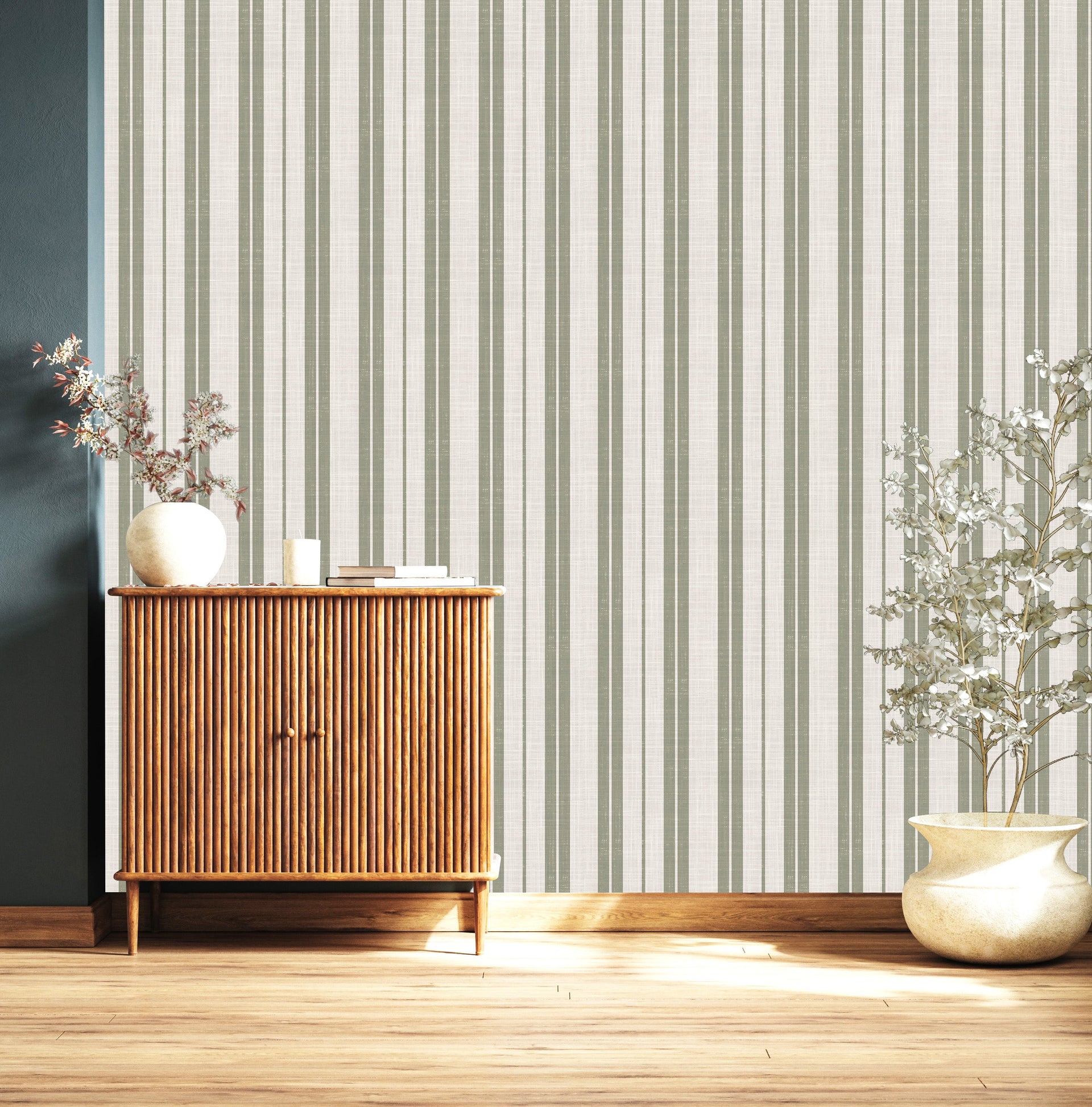 Colbi Striped Wallpaper, Blue and Off-White Classic Farmhouse