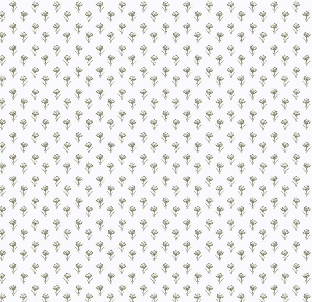 Anita Floral Wallpaper in White and Sage-Green Minimalist