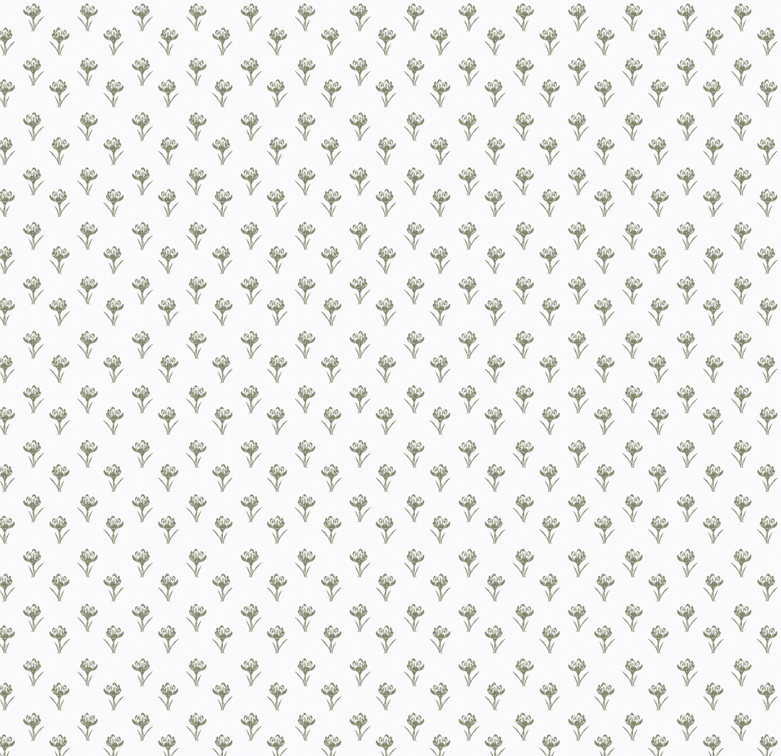 Anita Floral Wallpaper in White and Sage-Green Minimalist