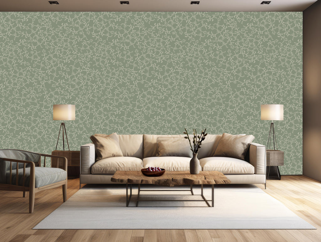 Maeva Floral Wallpaper in Beige, Blue-Gray and Off-White