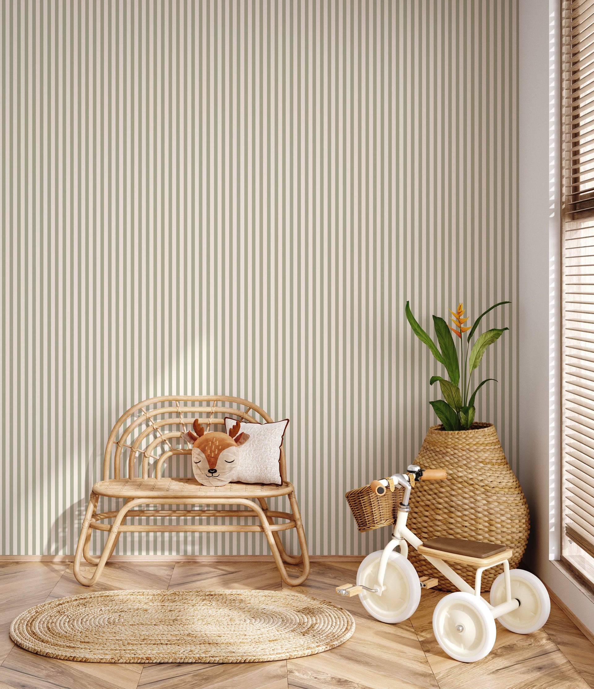 Meyer Pinstripe Wallpaper - Minimalist Neutral Beige & Cream