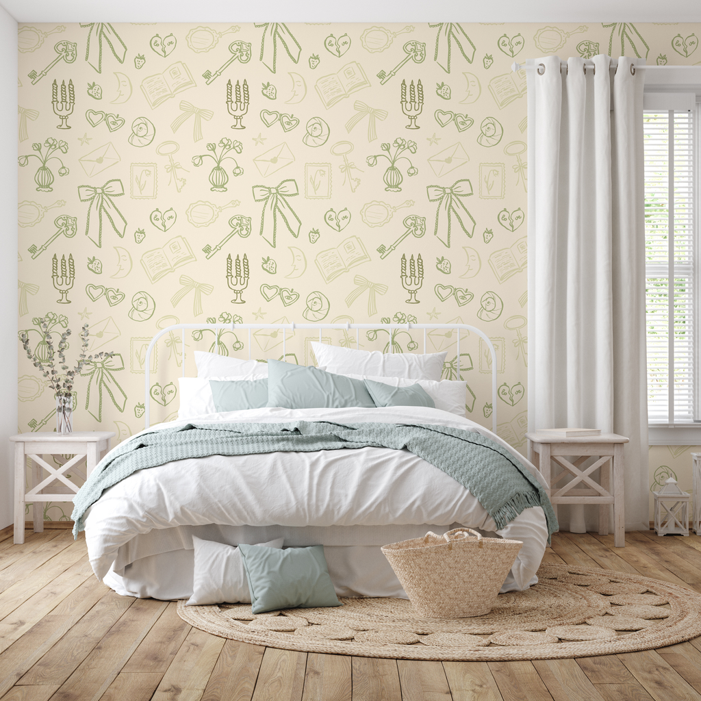 Lexi Whimsical Wallpaper in Light Blue, Cream and White