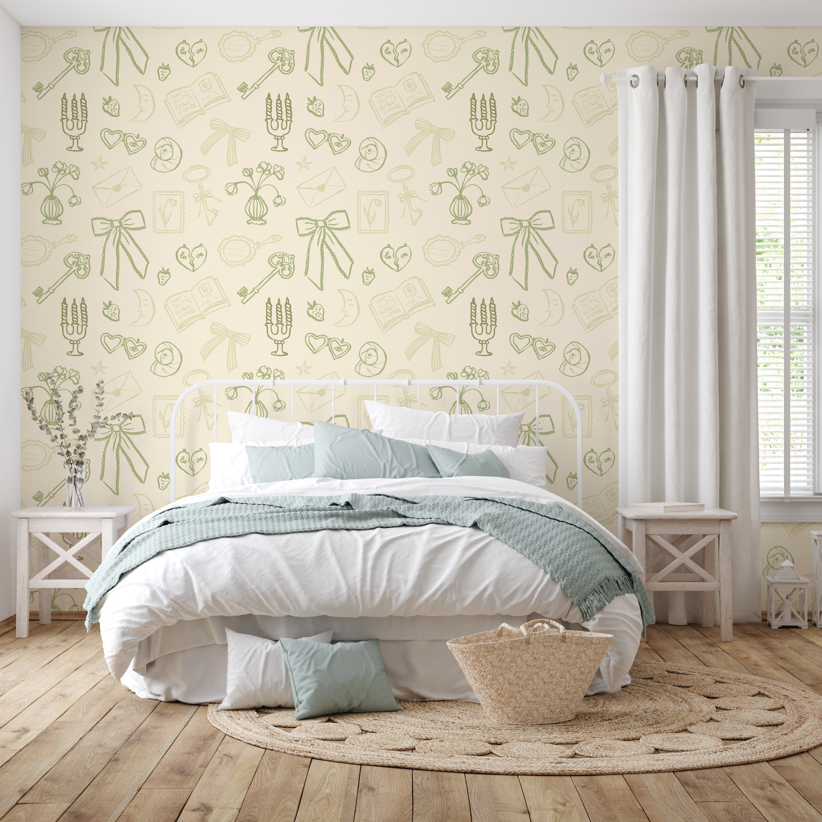 Lexi Whimsical Wallpaper in Light Blue, Cream and White