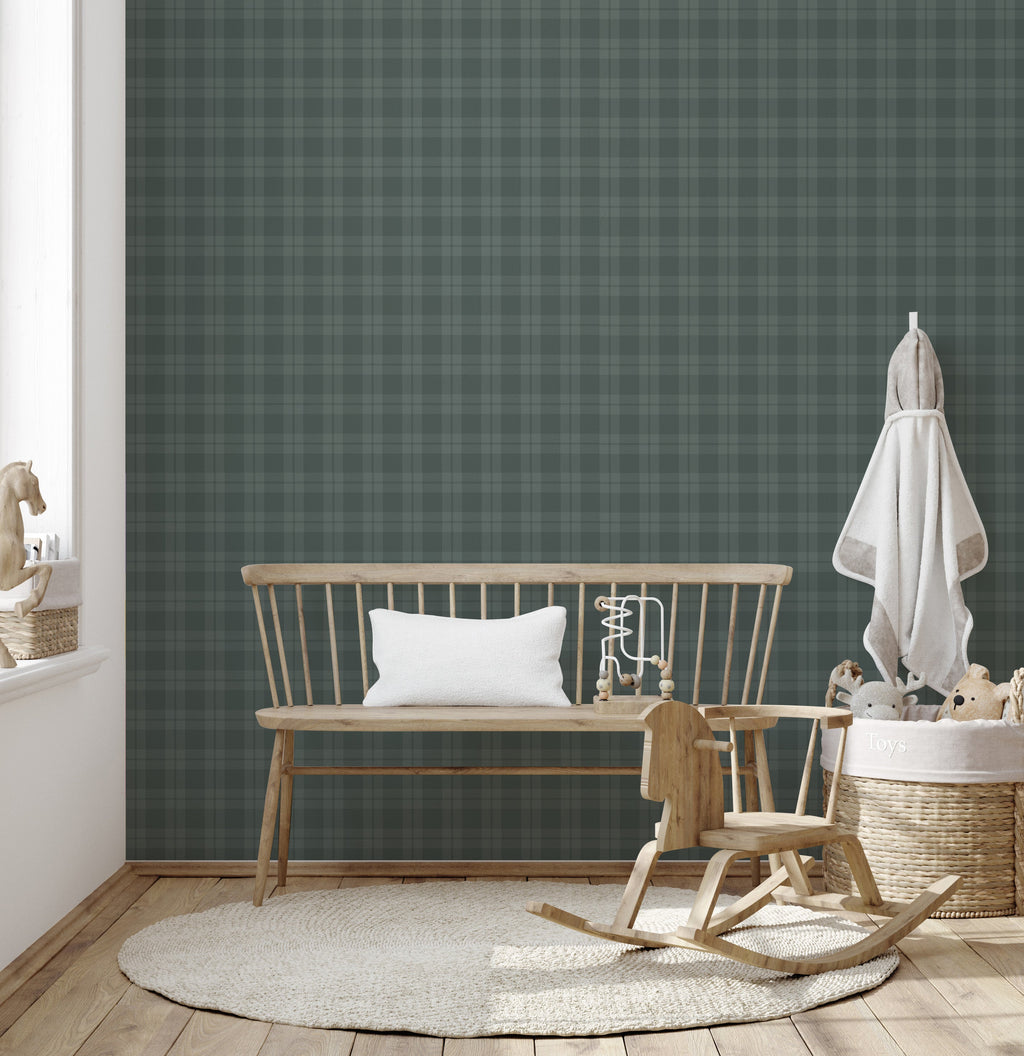 Channing Removable Plaid Wallpaper in Black, Blue, Pink and Beige