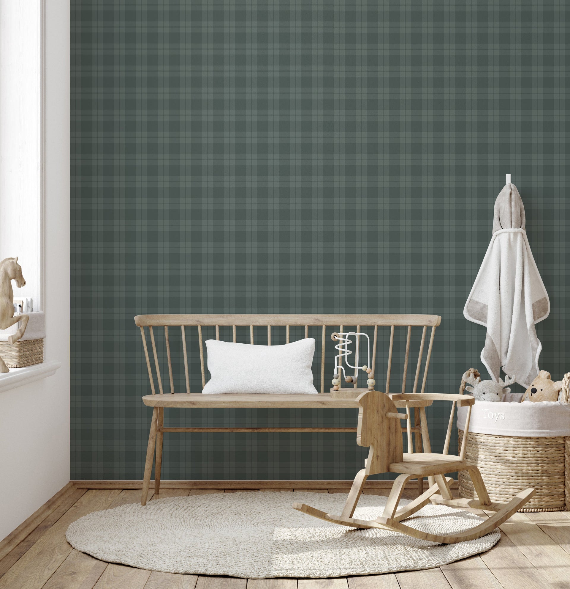 Channing Removable Plaid Wallpaper in Black, Blue, Pink and Beige
