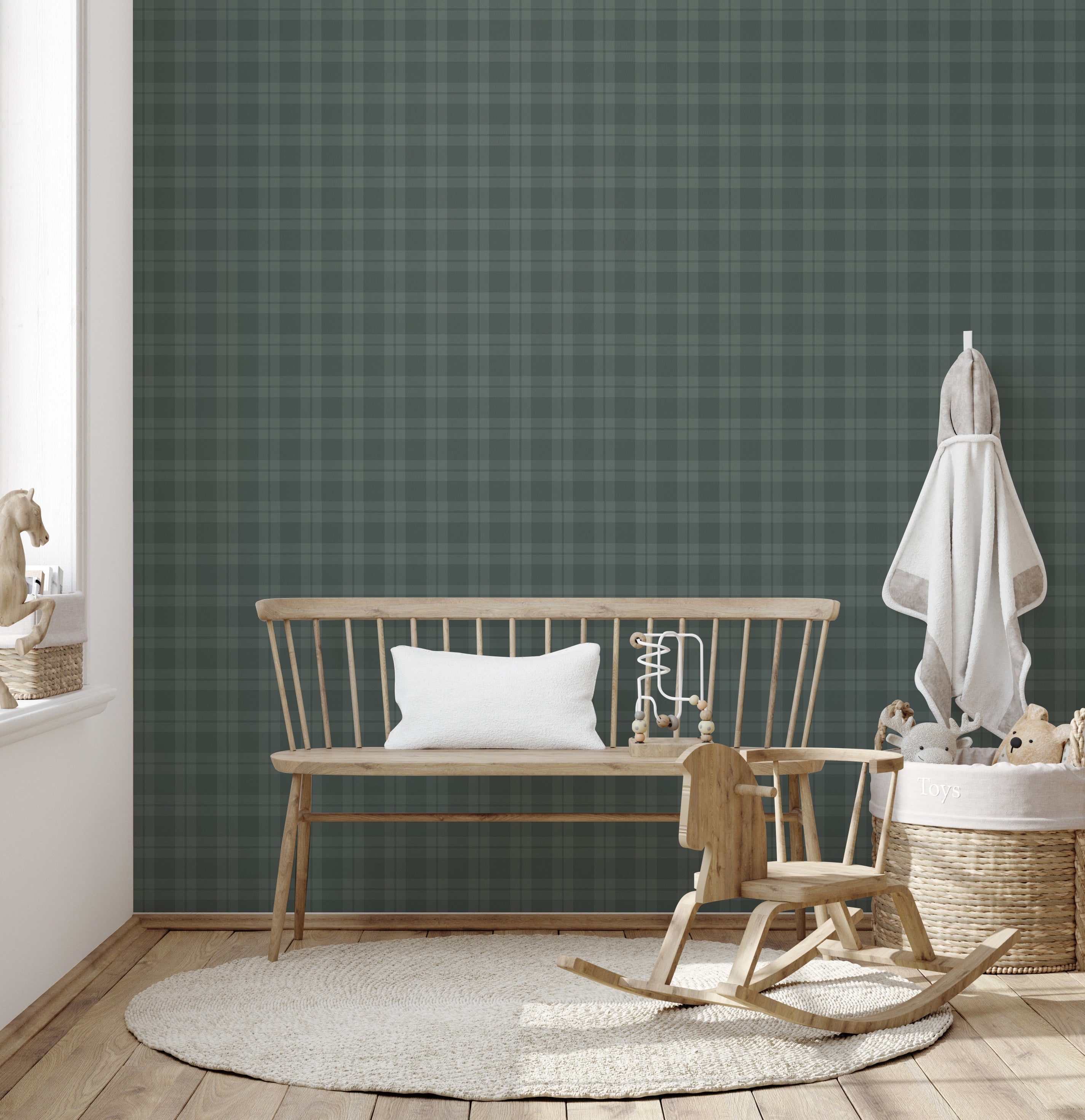 Channing Removable Plaid Wallpaper in Black, Blue, Pink and Beige