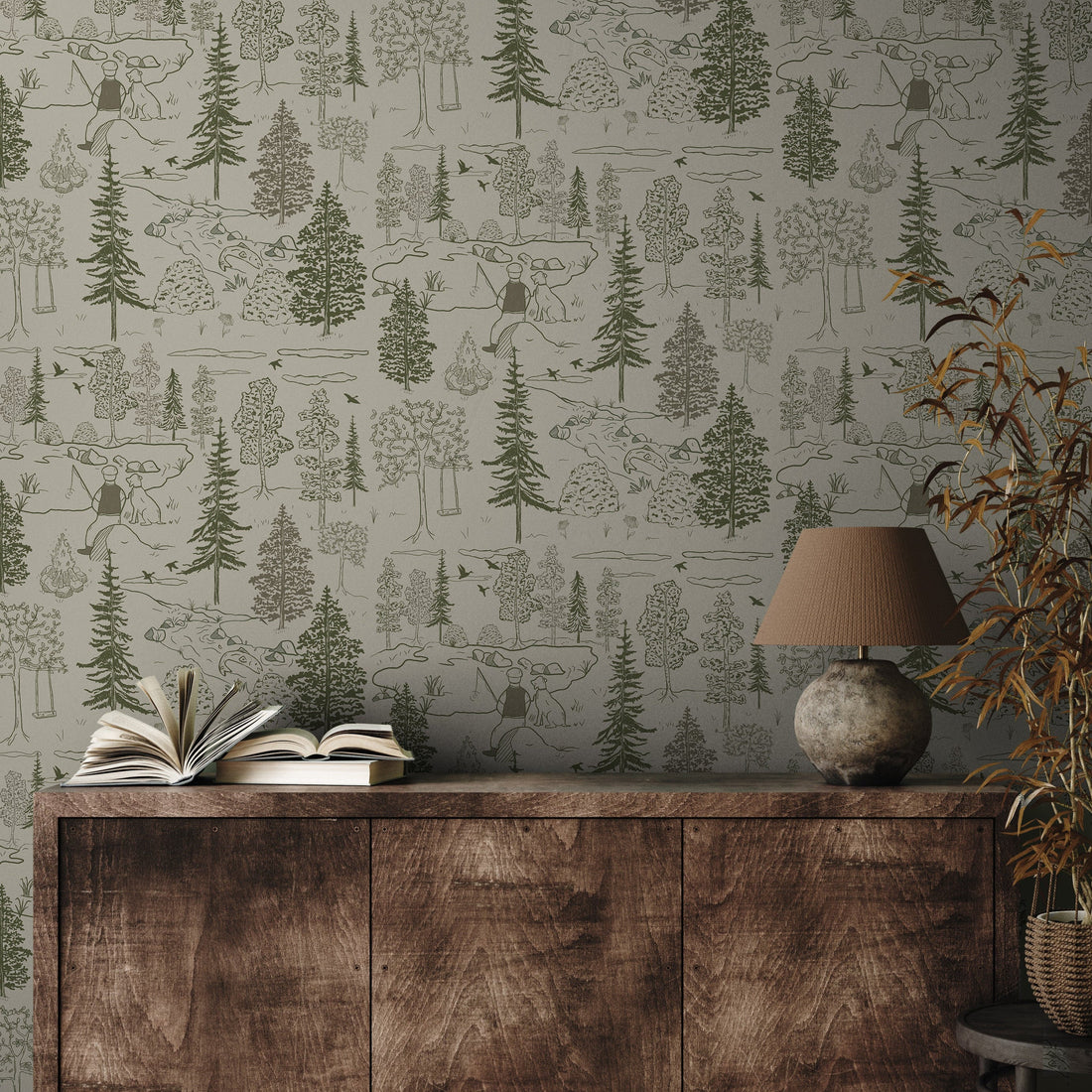 Milton Rustic Lodge-Style Wallpaper Outdoor-Inspired Floral