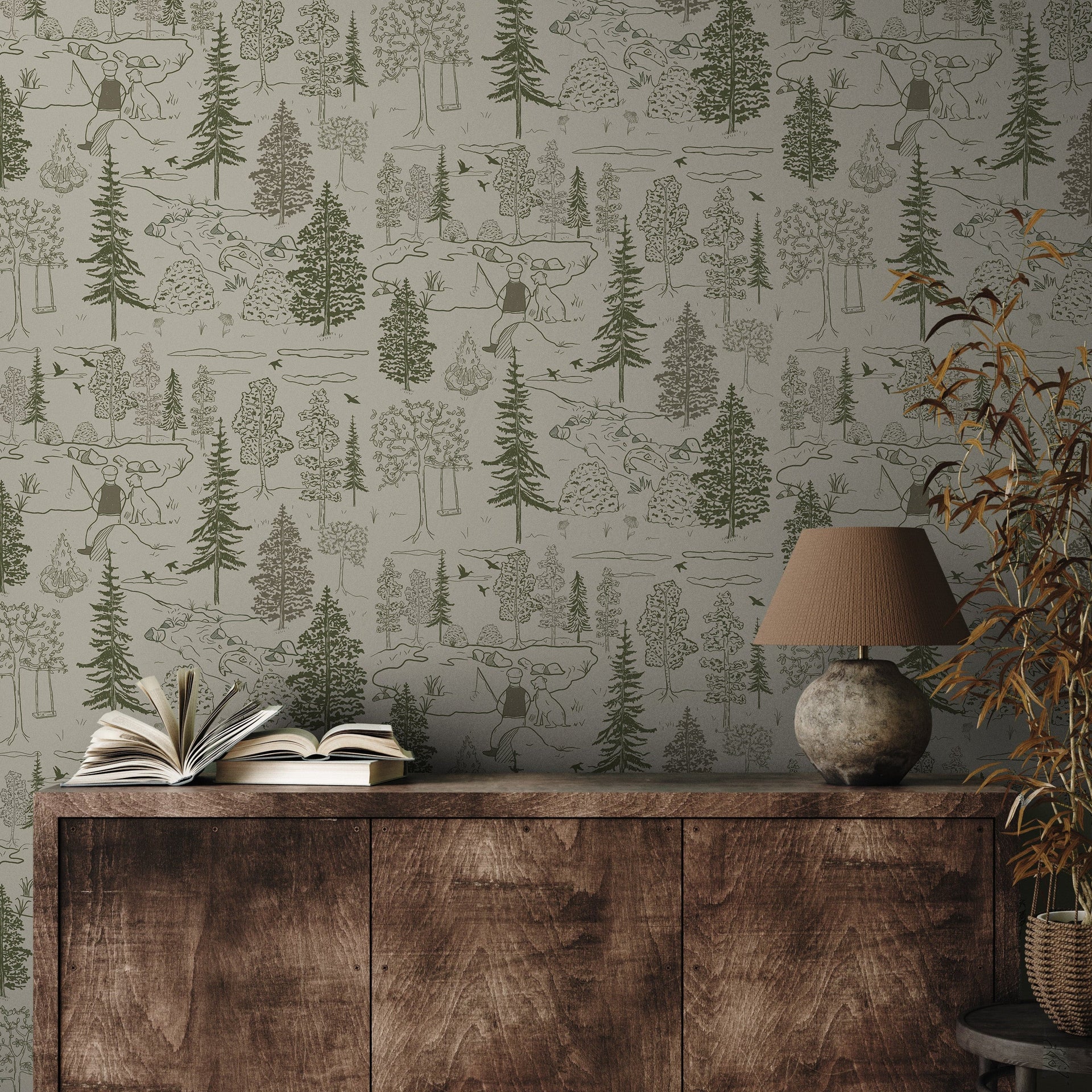 Milton Rustic Lodge-Style Wallpaper Outdoor-Inspired Floral