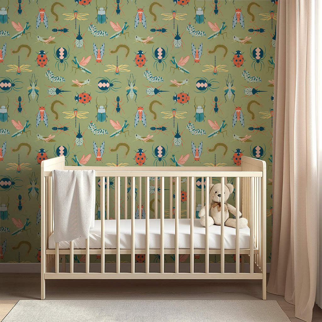 Flick Whimsical Nature-Inspired Removable Wallpaper, Sage Green