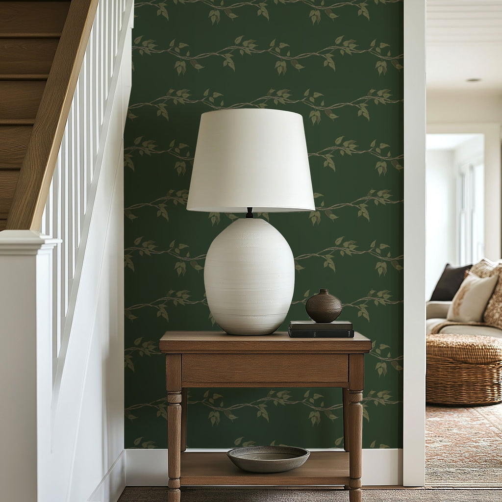Sage Green and Dark Forest Green Botanical Removable Wallpaper