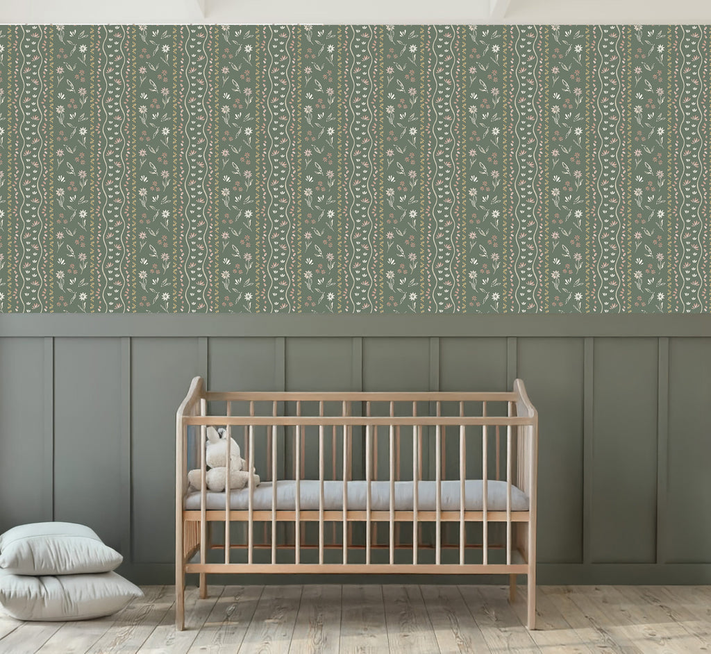 Brighton Floral Wallpaper in Terracotta Sage Green and Off-White