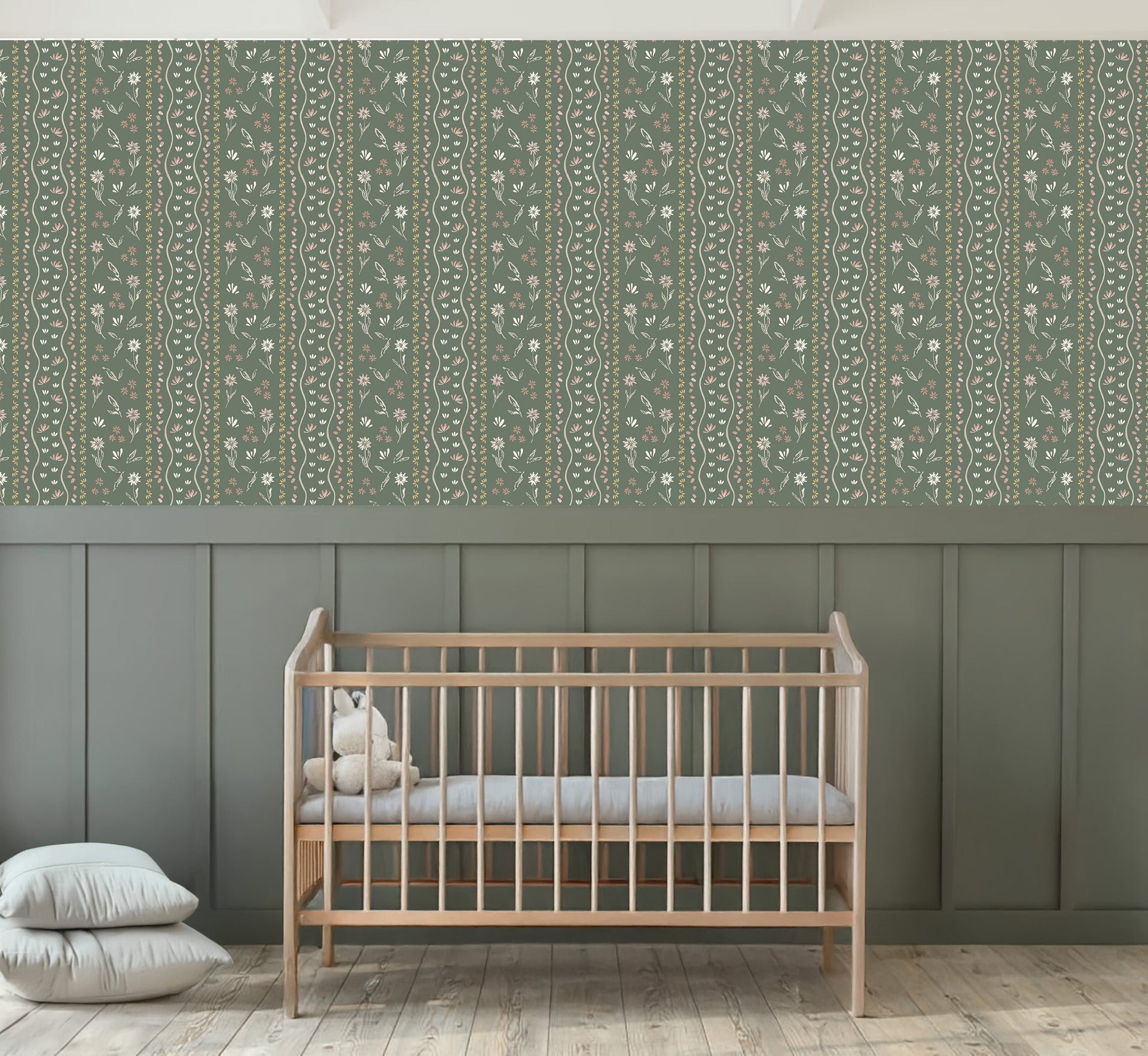 Brighton Floral Wallpaper in Terracotta Sage Green and Off-White