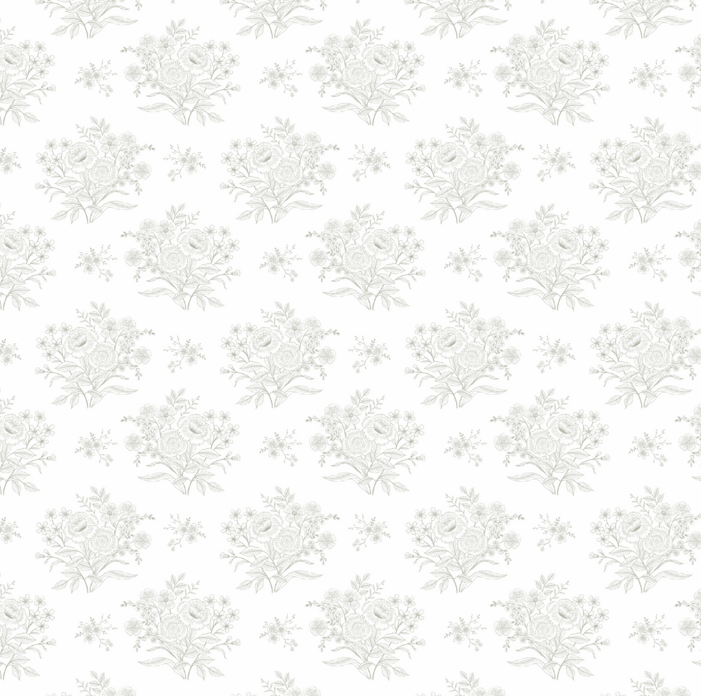 Kylia Floral Wallpaper in White Grey Taupe and Blue Classic