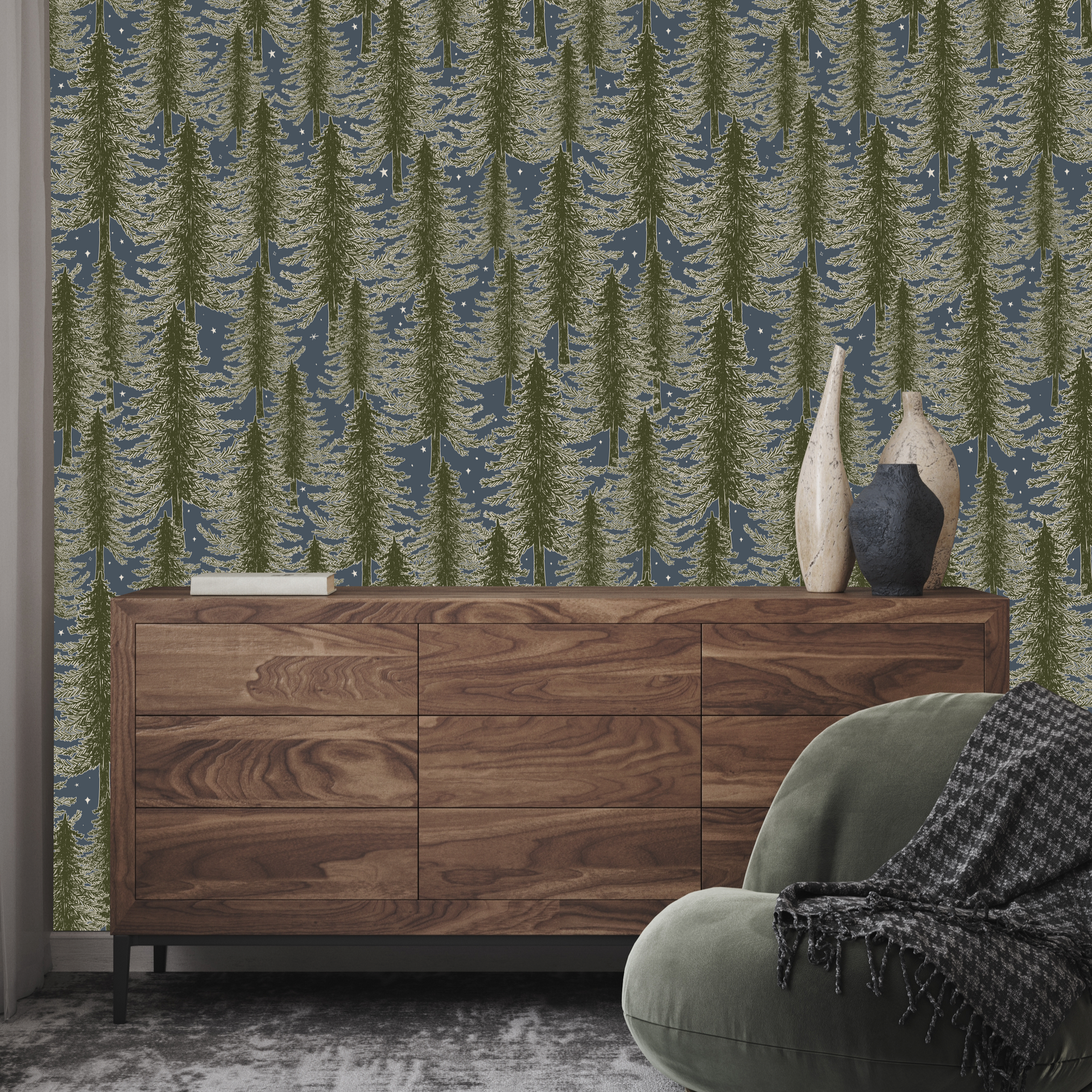 Mason wallpaper design by Brittany Polatis featuring a stylish patterned wall print