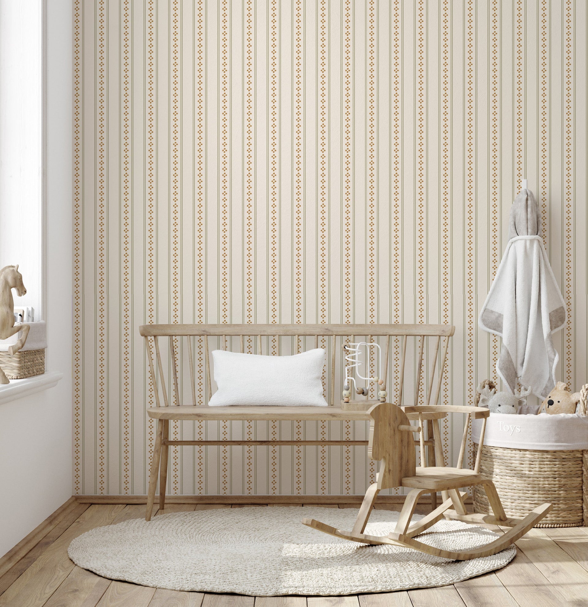 Bridger Striped Removable Wallpaper in Beige, Blue, and White