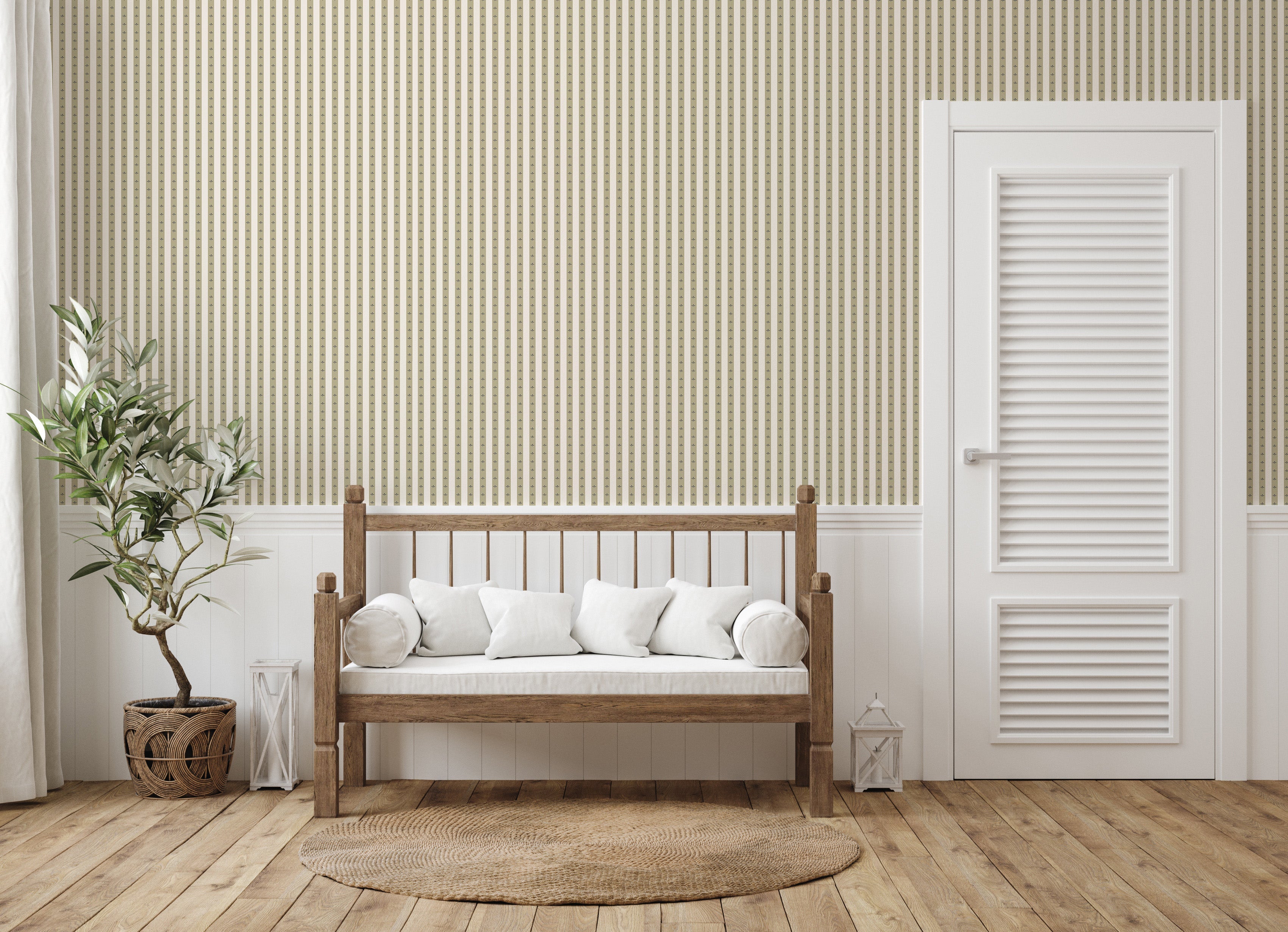 Boden Striped Wallpaper in Beige, Gold, Blue and White