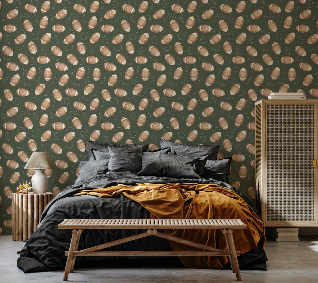 Worthy Removable Wallpaper in Brown, White, Green, Grey and Navy