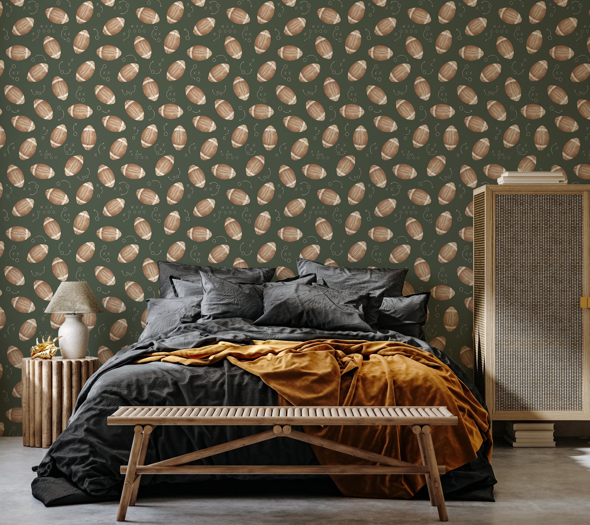 Worthy Removable Wallpaper in Brown, White, Green, Grey and Navy