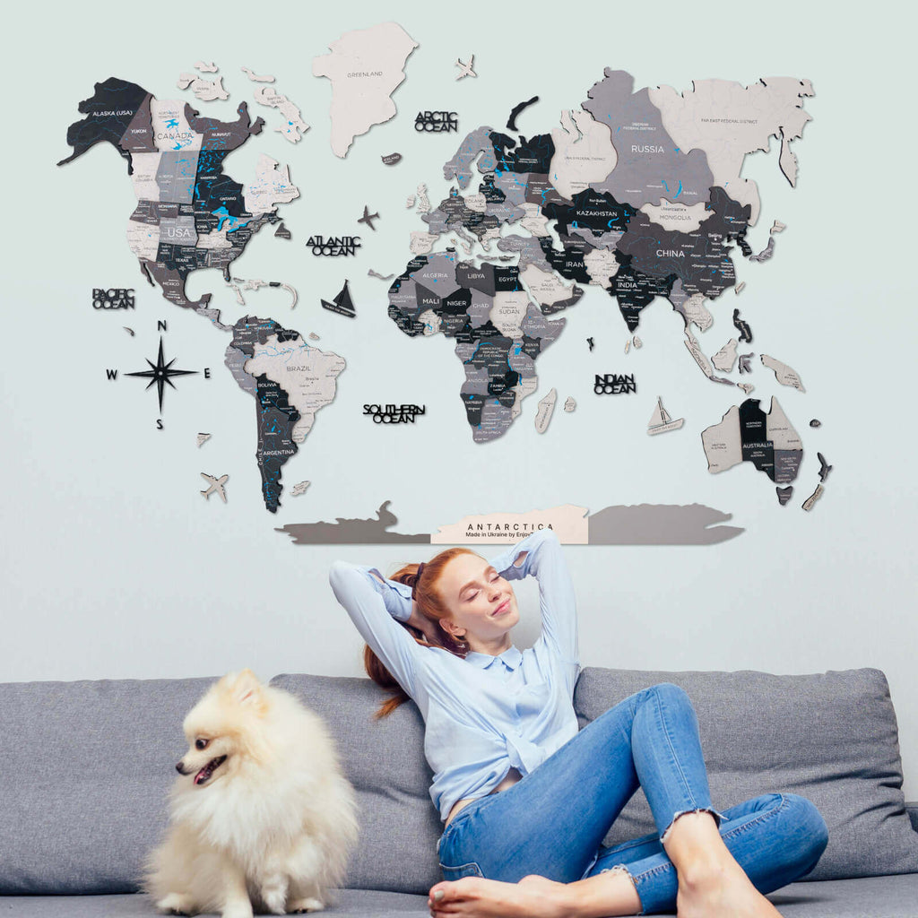 Antarctica Wooden Wall Art Map, Modern Monochrome Decor for Office